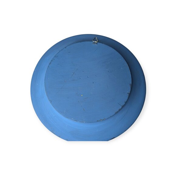 Round Wooden Blue Yellow & Orange Floral Painted Plate Hanging Decoration - Picture 5 of 8